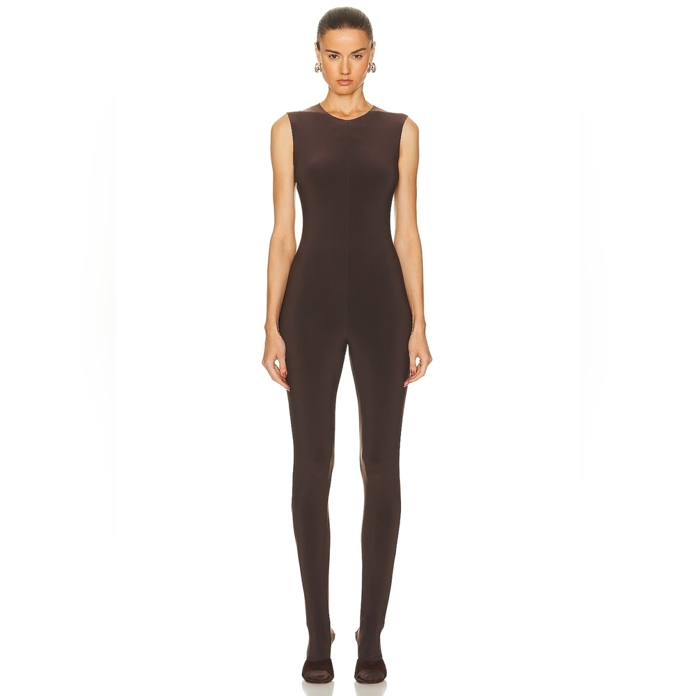 Norma Kamali Chocolate Sleeveless Catsuit With Footsie Size XXS